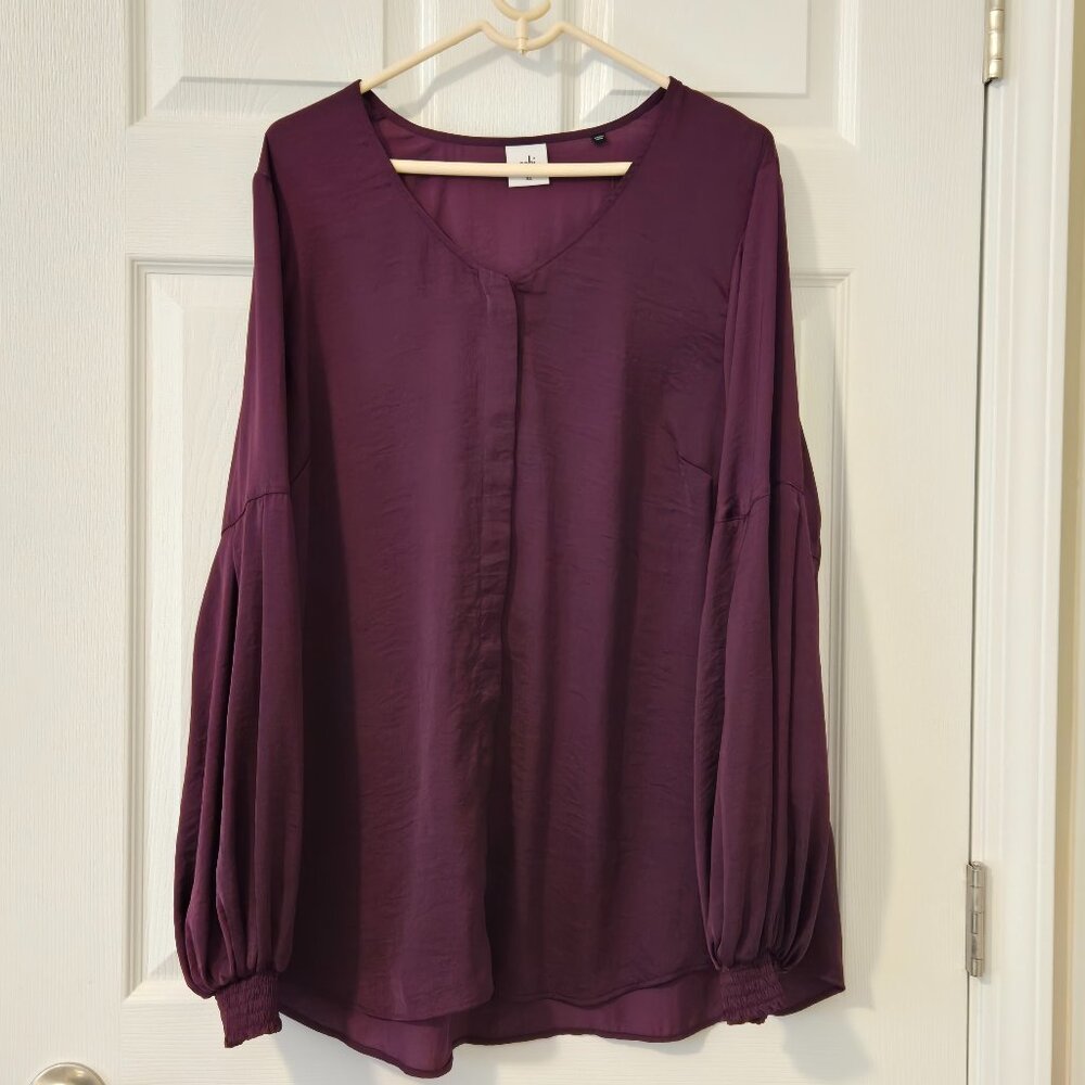 CAbi Beguile Blouse Balloon Sleeve Plum Purple Top Style 3693 Size XL